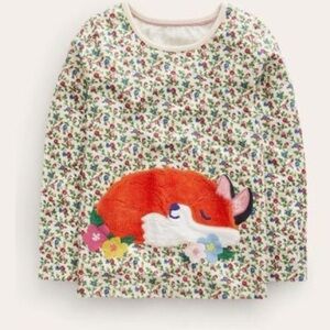 Mini Boden Girls Floral Fox Long Sleeve Appliqué T-Shirt Various Sizes